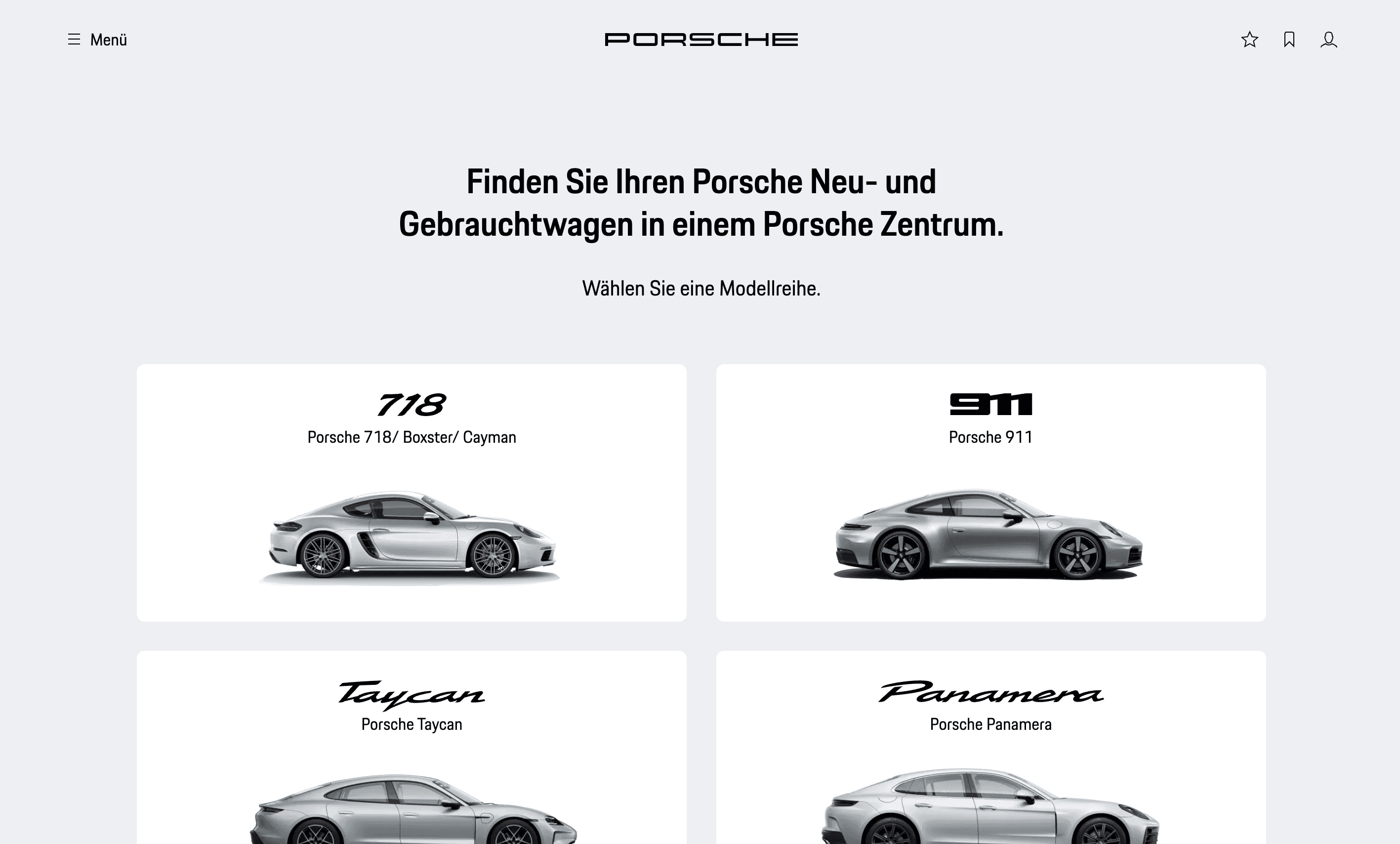 Landing Page of Porsche Finder Platform